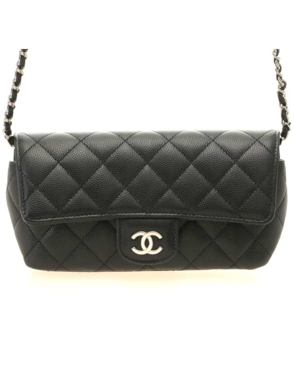Chanel Quilted Chain Shoulder Black Silver Caviar Bag